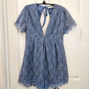Available By Angela Fashion Blue Lace Lined Romper Shorts Size Medium